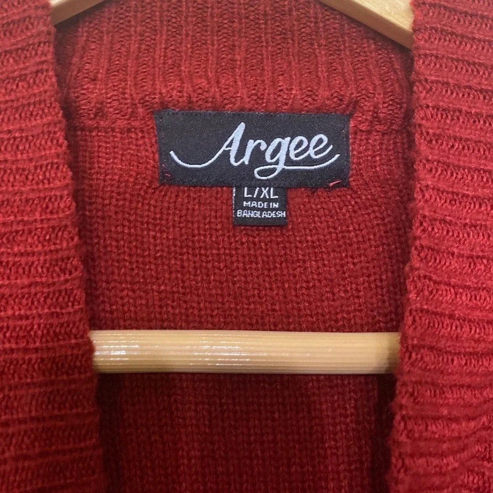 Argee Womens Red Cable Knit Button Front Poncho Sweater‎ Mock Neck L/XL
